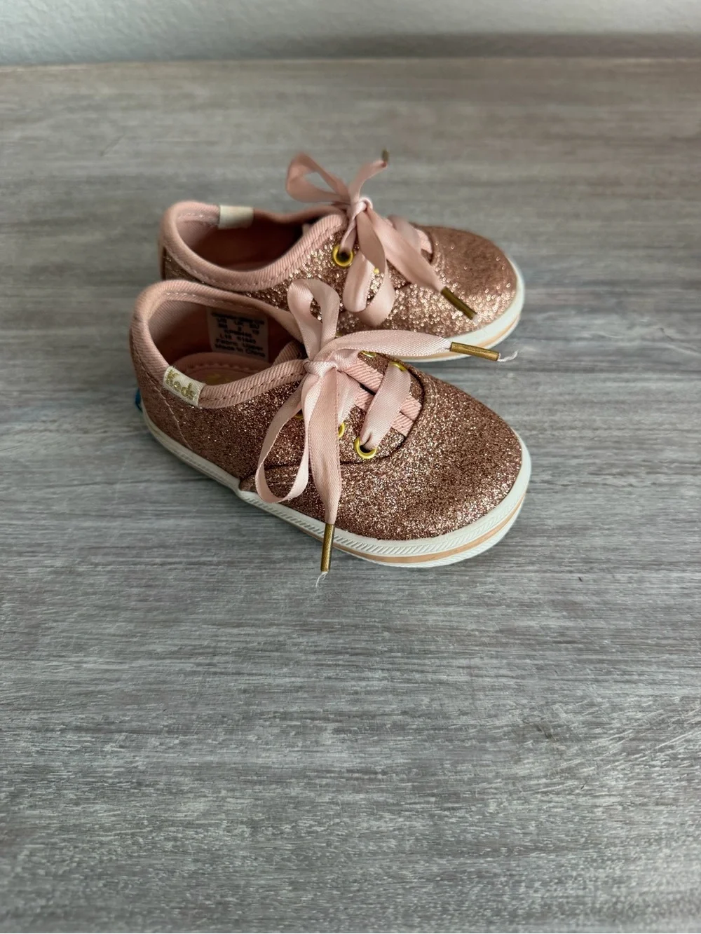 Keds Kate Spade Sparkly Rose Gold Glitter Baby Girl Sneakers Shoes Satin Laces 3